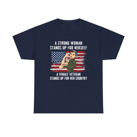 Army Female Veteran Tshirt - Strong Woman US Flag